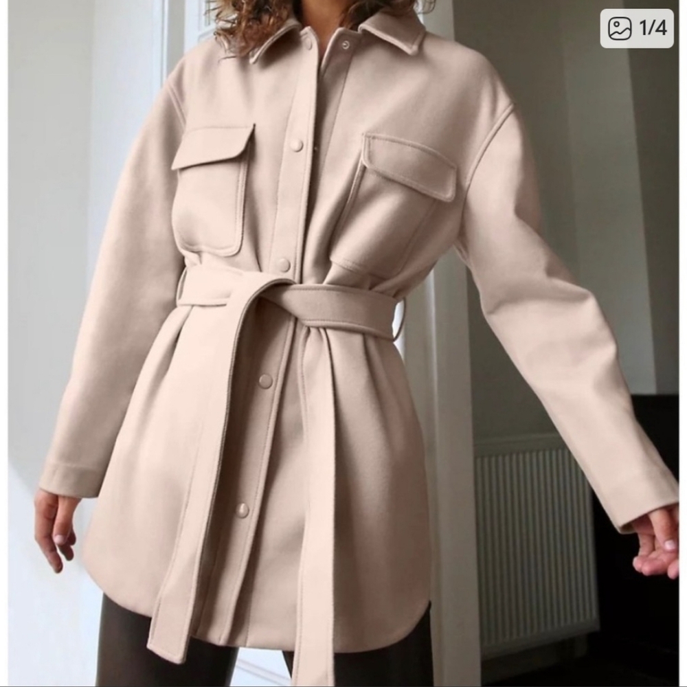 Aritzia Wilfred Beige Wool Belted Jacket